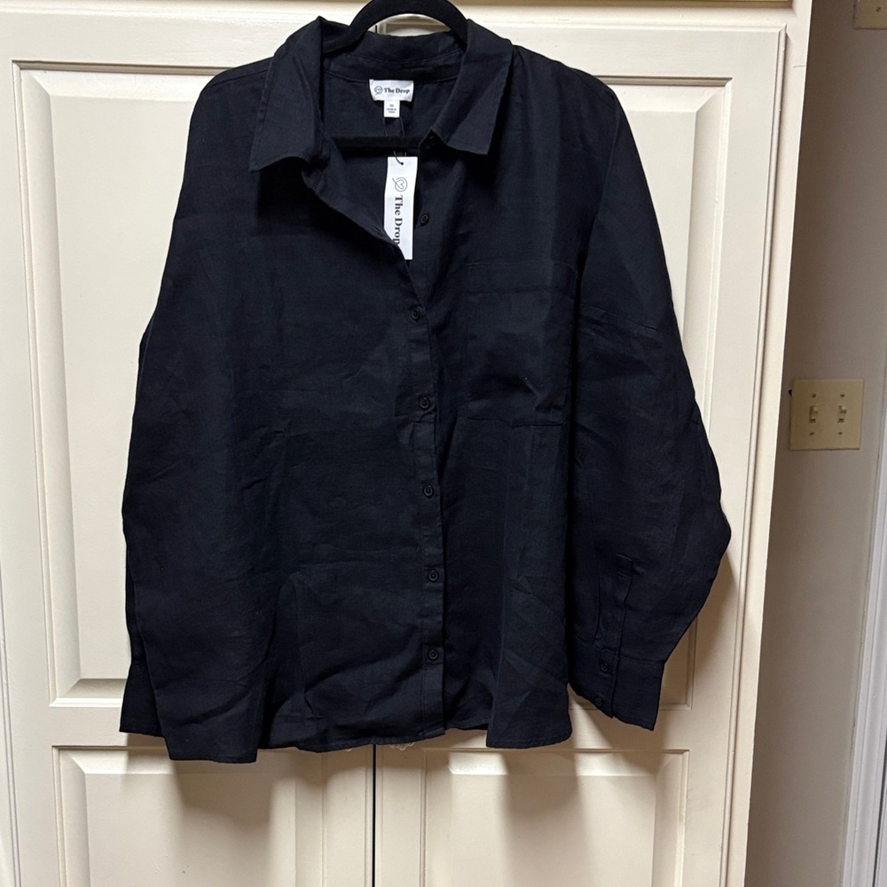 The Drop 100 % linen Black Casual Button-Down Shirt